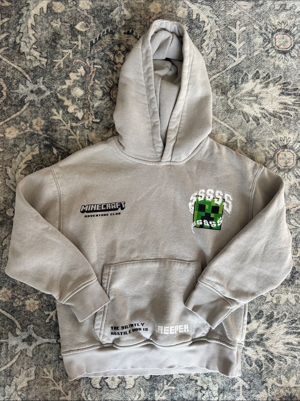 Zara Minecraft Gray Hoodie with Creeper Graphic